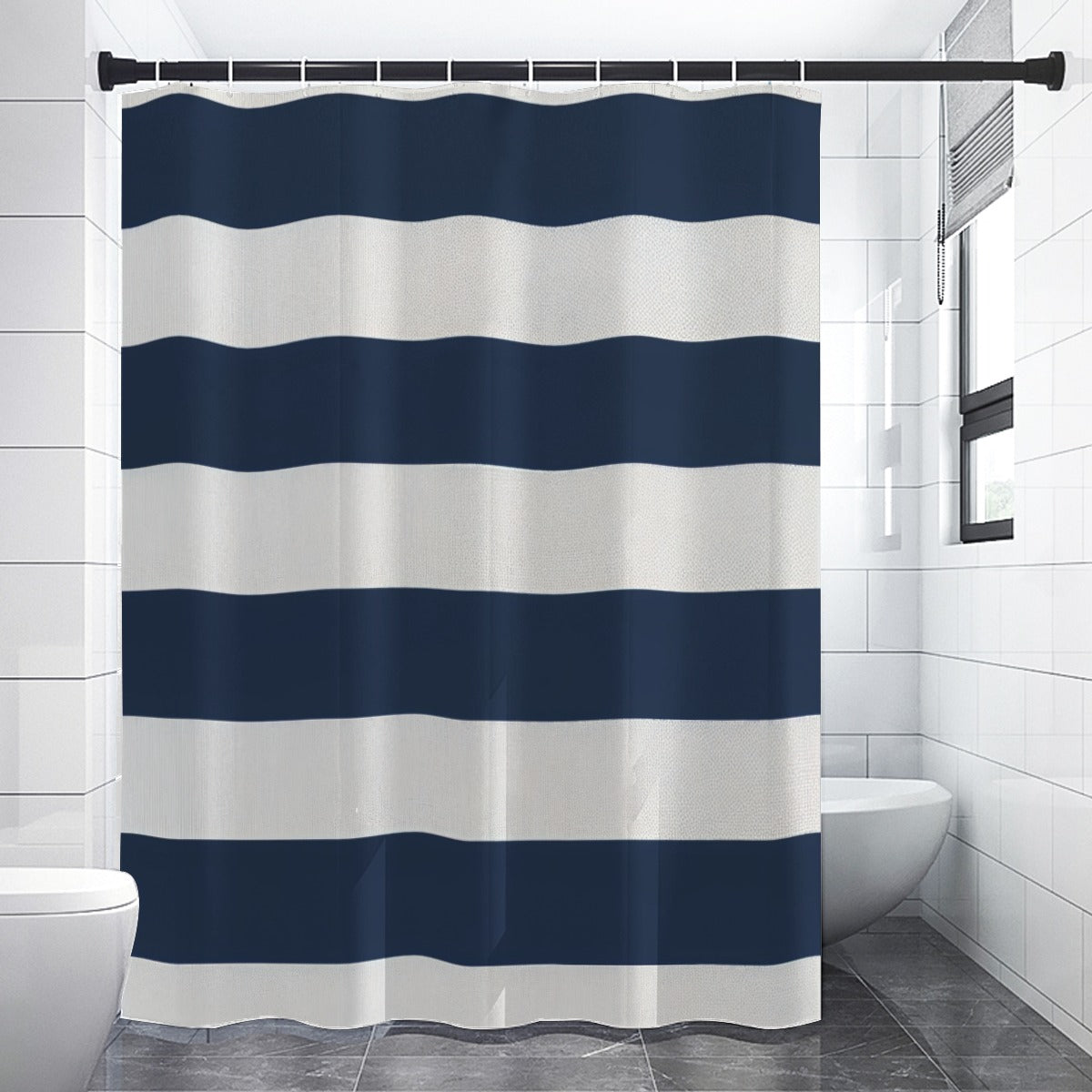 Vintage Gray Striped Shower Curtain at Drop In Bathtub - Transitional -  Bathroom